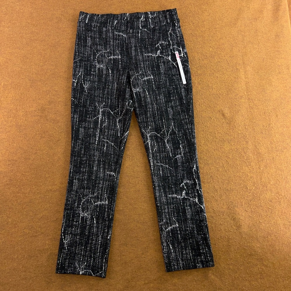 Joseph Ribkoff Womens 10 Black White Abstract Knit Wide Leg Pants NWT